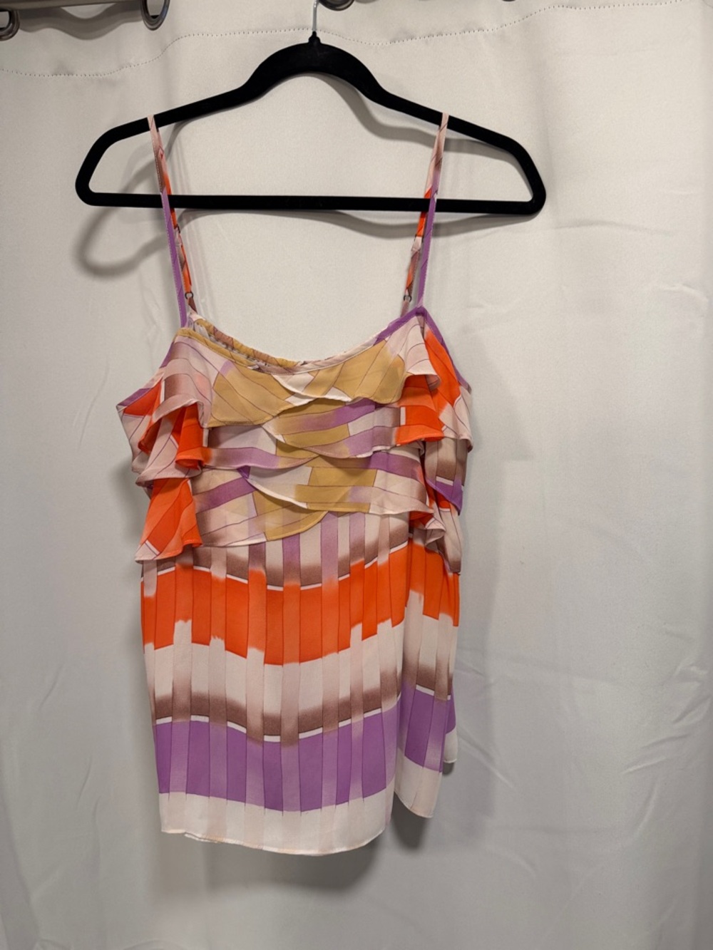GUESS Striped Ruffle Cami in Peach, Lavender, Cream